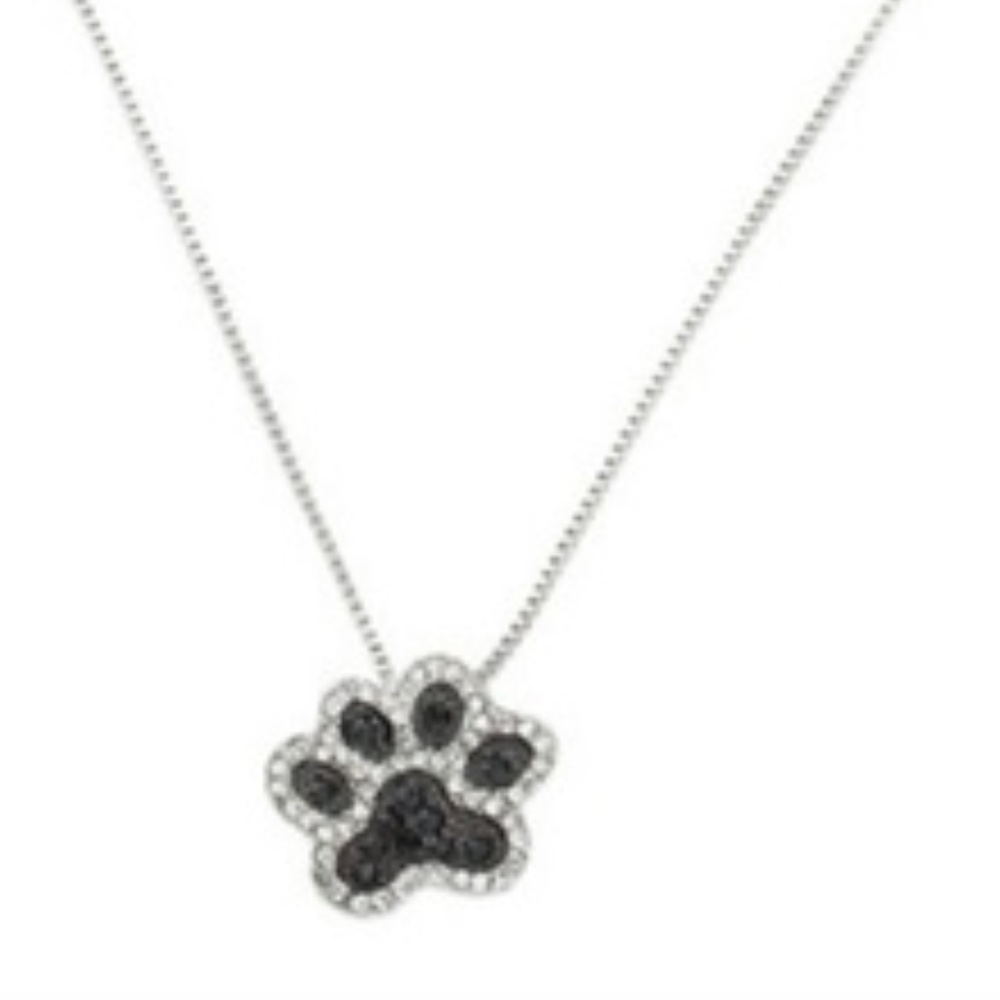 Black Crystals Dog Paw Print Necklace Pendant